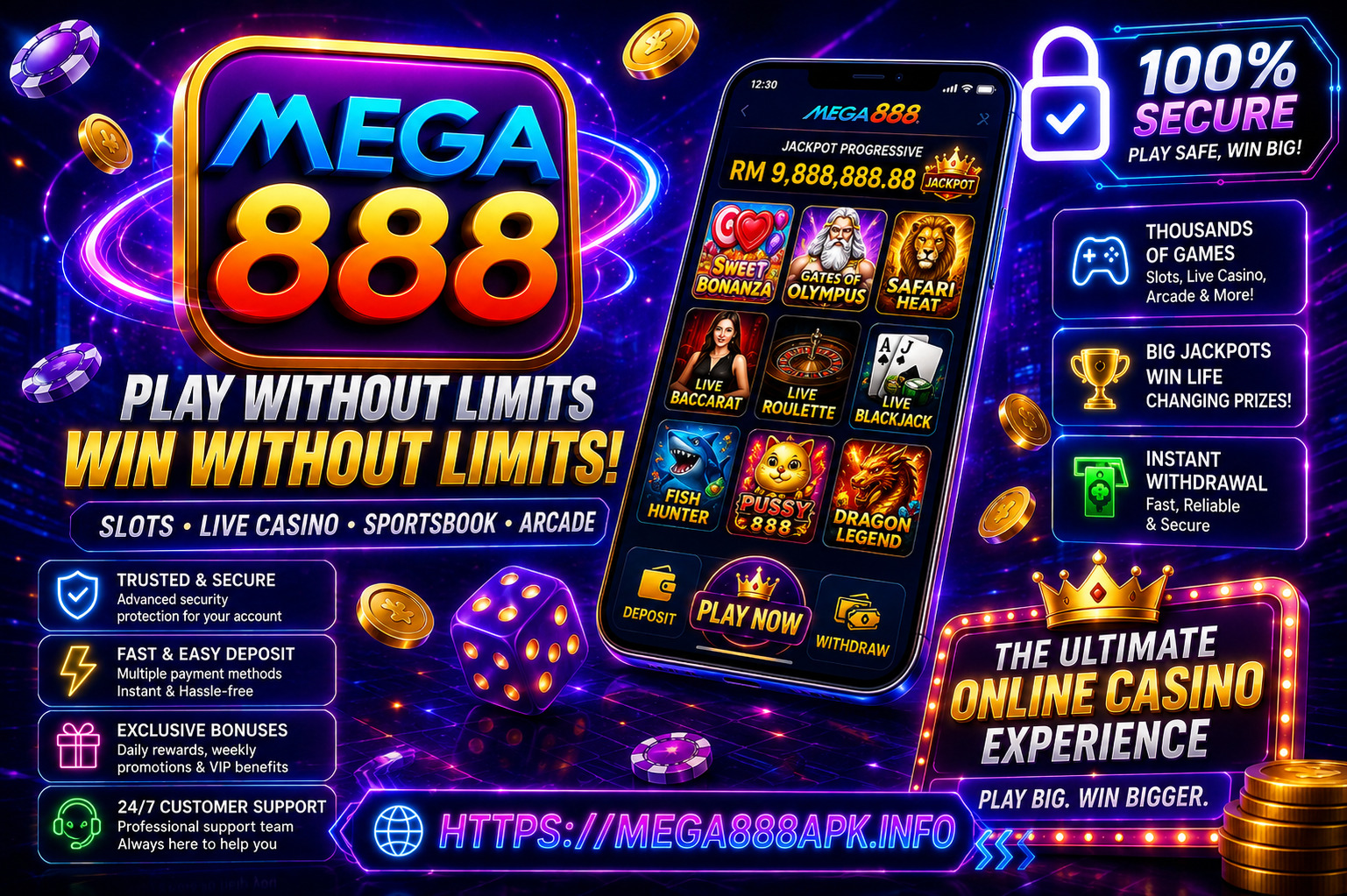 MEGA888 APK official download banner for Android and iOS 2026